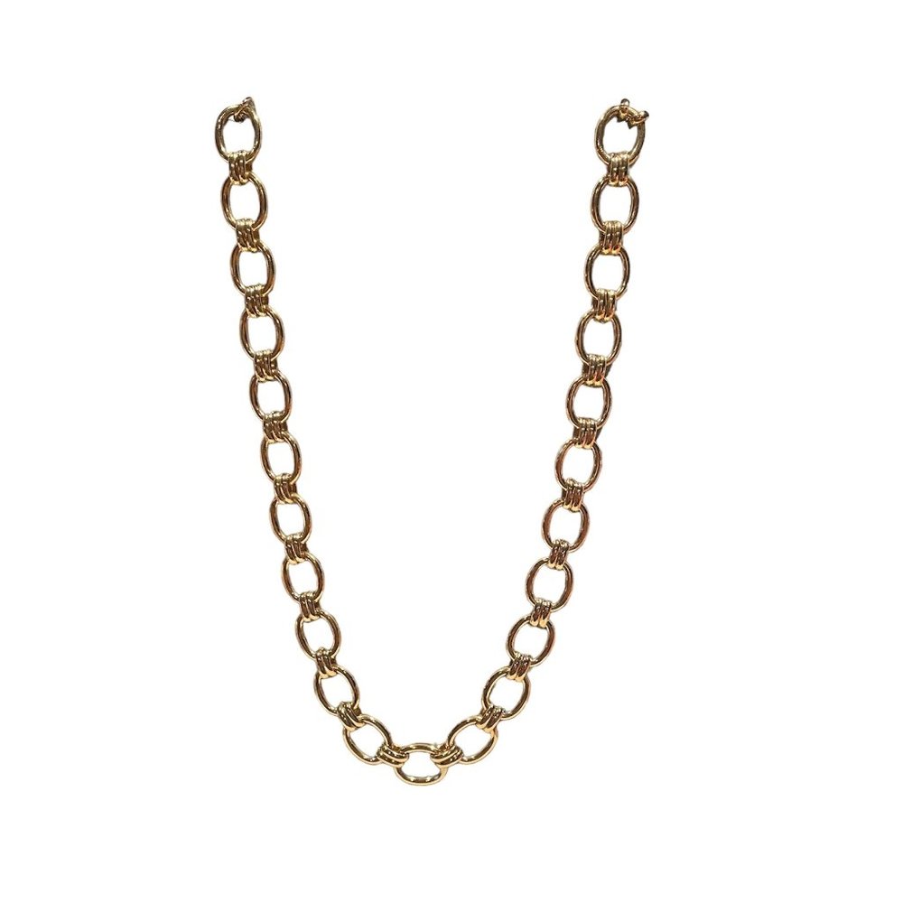 Vintage Necklace for Women, Gold tone polished Metal, Oval links
